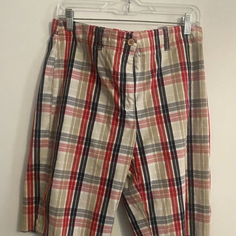 Anne Klen Sport Stretch Red/Blue/Tan Plaid Bermuda shorts, size 12